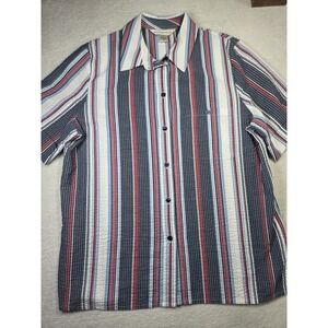Allison Daley Seersucker Stripe Button Down Shirt Womens 12 Coastal Summer Top